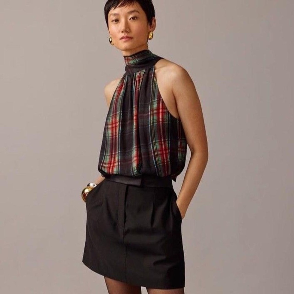 J. Crew Black and Red Sleeveless Mandarin Collar Top